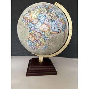 World Globe by Way Print Geographic USA - 16 Inch Wood Finish Base No defects